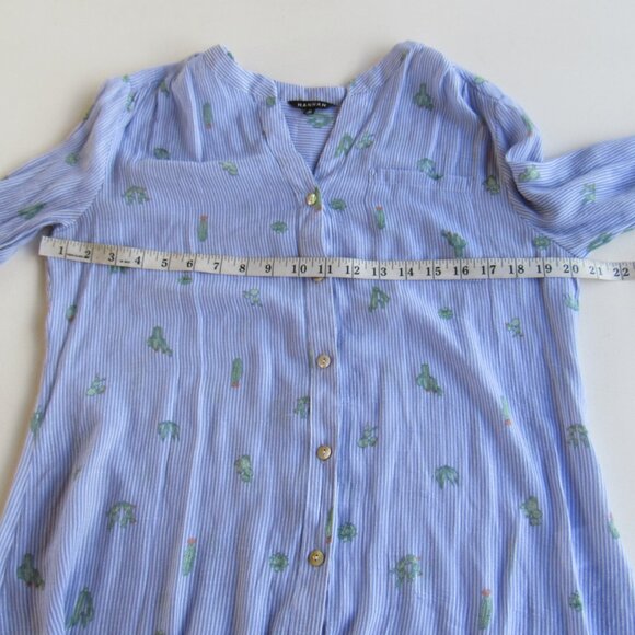 Hannah Women's Blue Cactus Print Striped Button-Up Long sleeves Top Size M - Picture 5 of 7